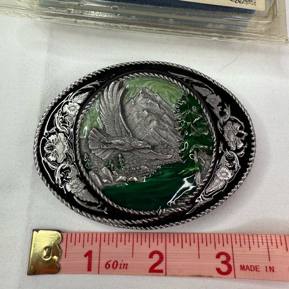 1991 Siskiyou Green Enameled Bald Eagle Mountain Belt Buckle Vintage - Picture 6 of 7